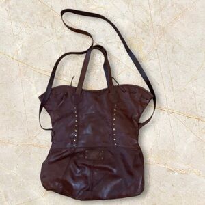 LUCKY BRAND Abbey Road Soft Leather Hobo Fold Over Studded Large Purse Handbag